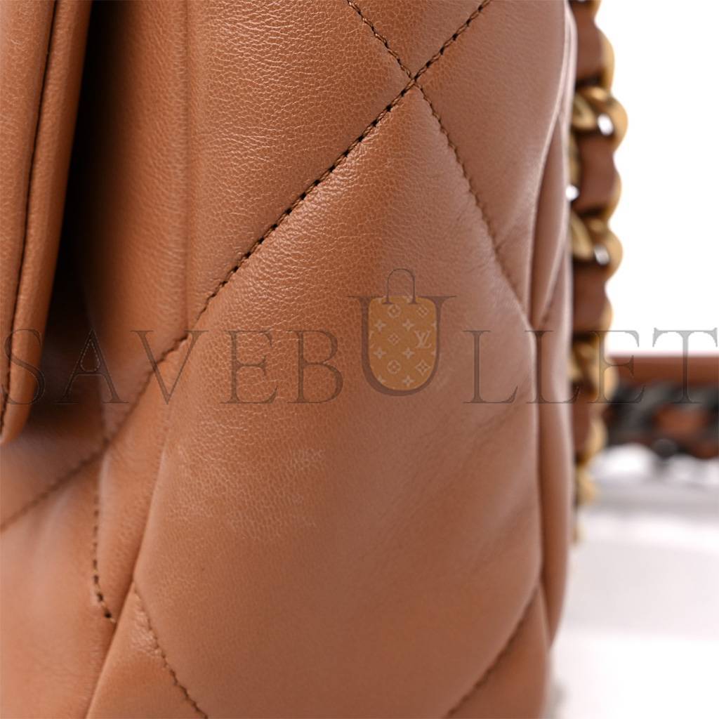 Ch*el master lambskin quilted medium Ch*el 19 flap brown as1160 (26*16*9cm)